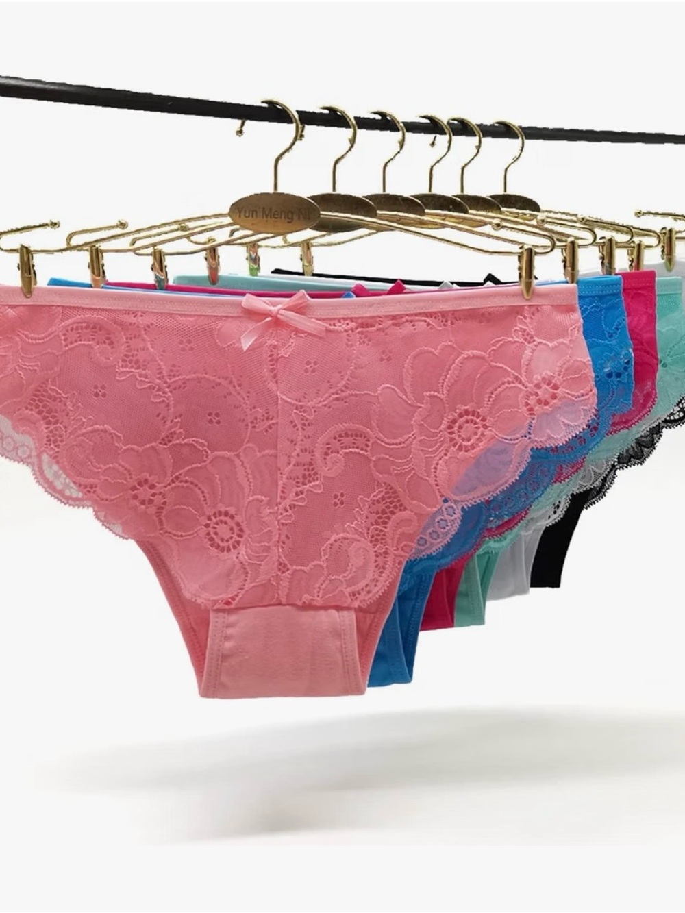 Lace Bikini Panties with Front Bow - Pink